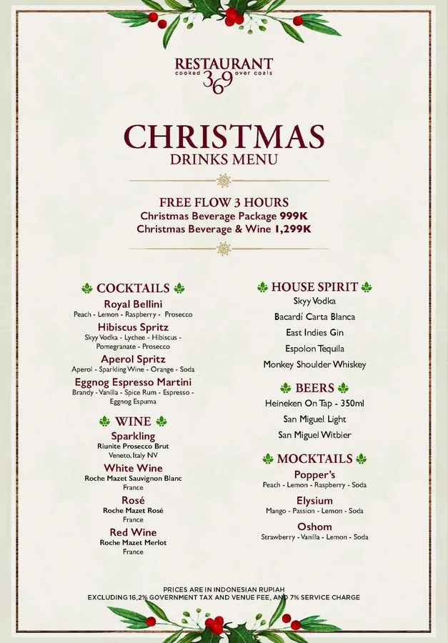 Restaurant 369 Christmas menu