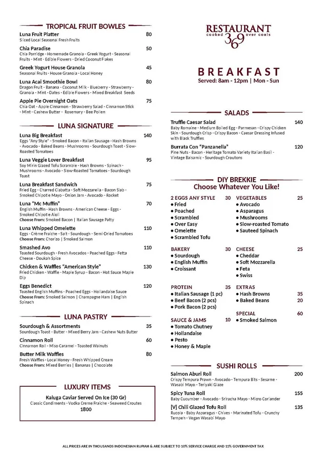 Restaurant 369 breakfast menu